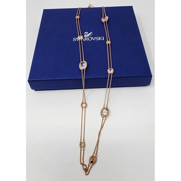 New Swarovski Rose Gold Fragment Multicolor Crystal Double Strand Necklace 2017 - Picture 3 of 16